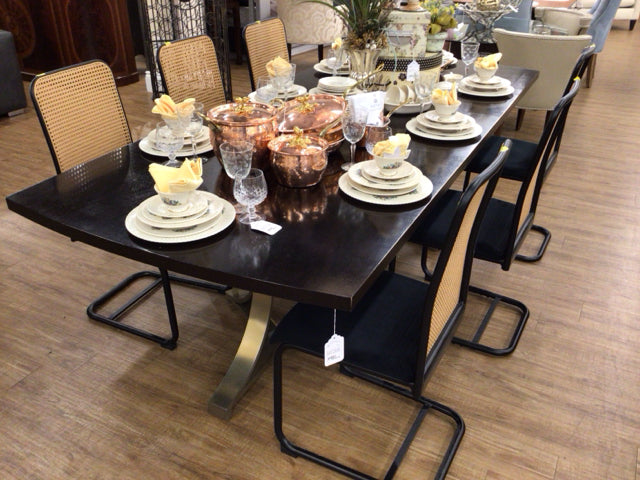 Set Of 6 Black Metal Framed Cane Back Dining Chairs