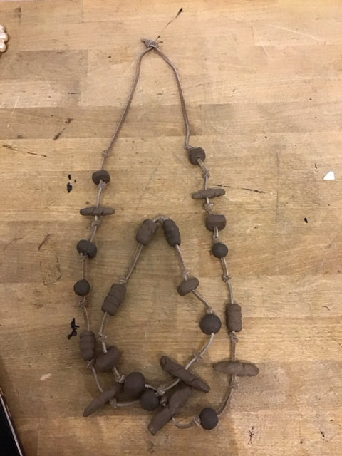 Leather & Clay Stone Necklace