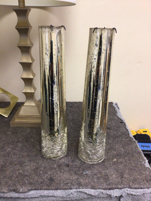 16" Pair Of Mercury Crackle Glass Tea Light Candle Holders