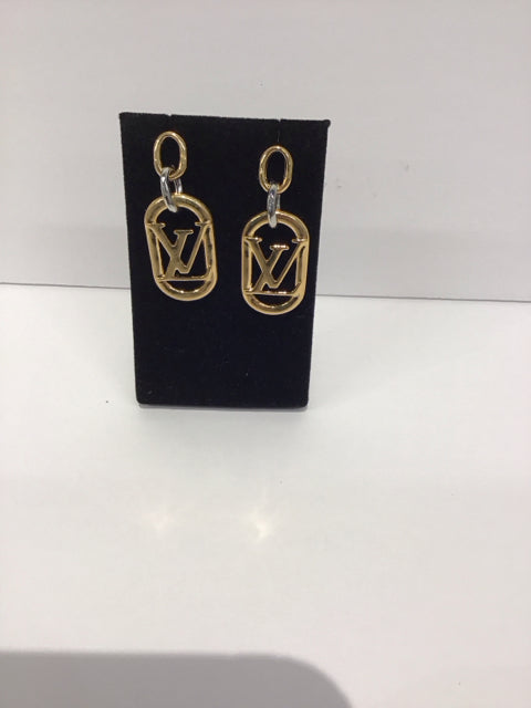 Gold Louis Vuitton Style Oval Dangling Earrings