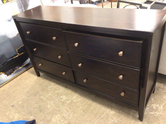 AS-IS Dark Wood Six Drawer Dresser(Scratches/Knicks)