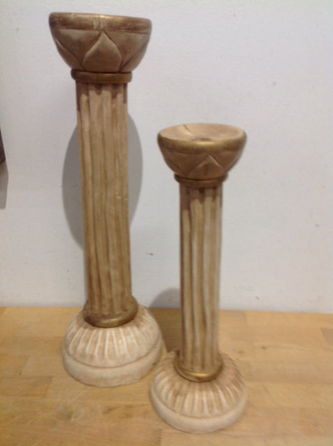 Candle Holders - Set Of 2 Of Wood Carved