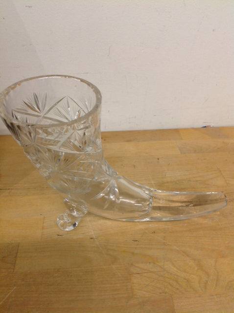 Vase- 10" Footed Cut Crystal Horn