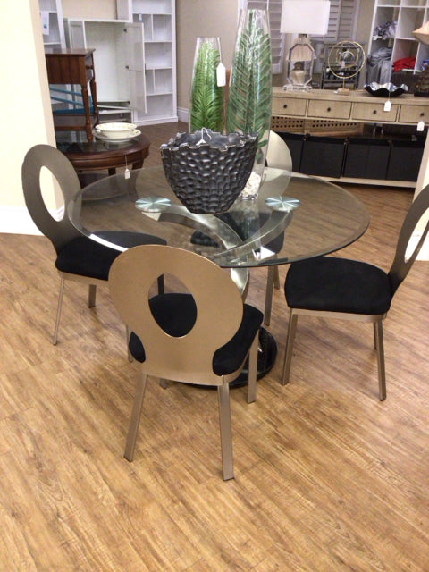 Round Beveled Glass Pedestal Dining Table W/4 Chairs