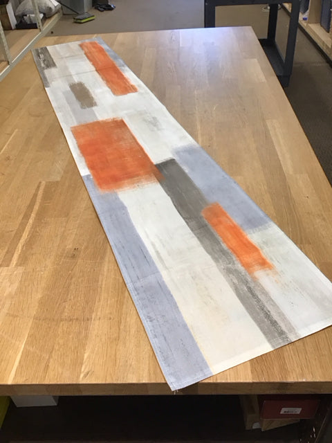 Ivory Table Runner w/Brown/Orange Paint Swaths