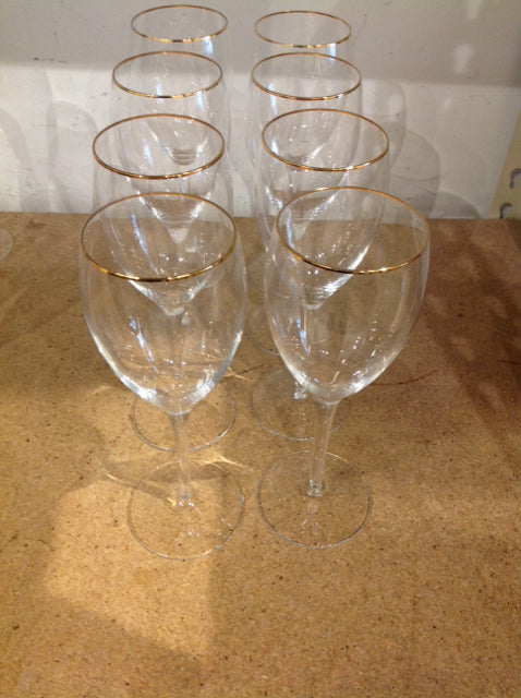 Set Of 8 Lenox Gold Rim Red Wine Glasses