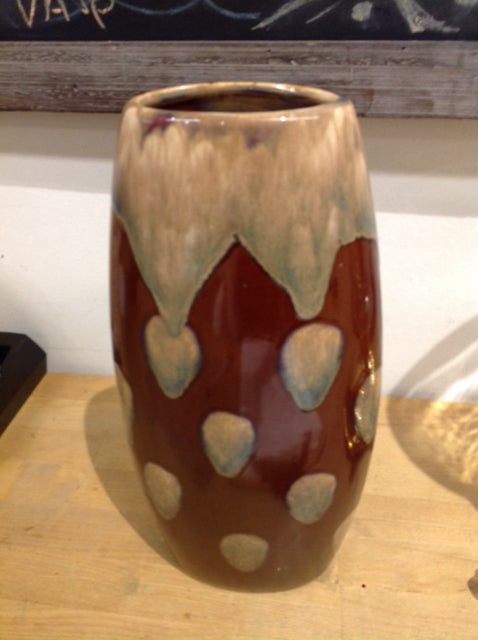 Vase - 12" Brown Ceramic Drip