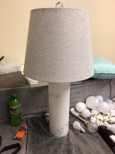 AS-IS 26" White Marble & Acrylic Table Lamp W/Shade(Knick In Base)