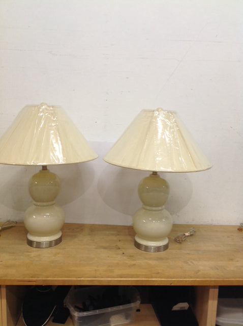 Pair 26" Ivory Stacked Spheres Lamps w/Shades
