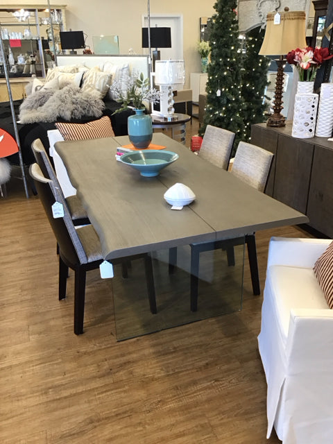 36x82 Grey Live Edge Dining Table/Glass Legs