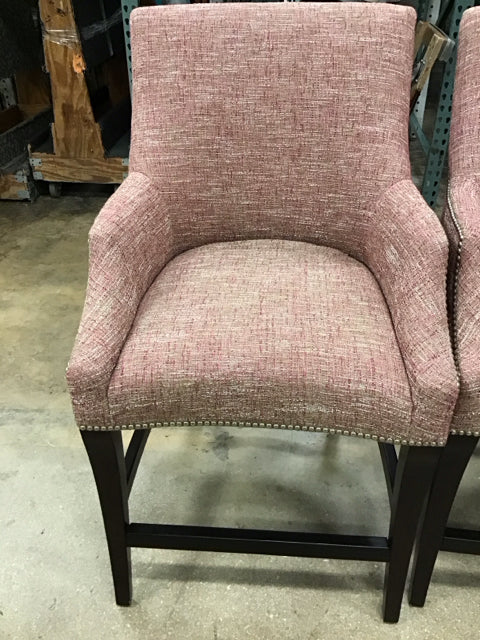 Set Of 5 Robb & Stucky Pink High Back Tweed Nailhead Counter Stools