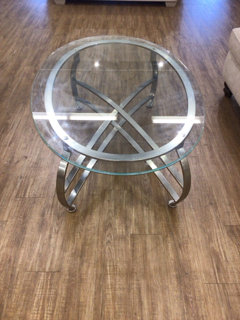 Oval Glass Top Chrome Base Coffee Table