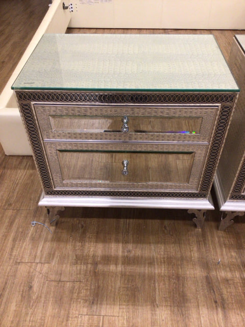 AS-IS  Michael Amini Crystal Croc Glass Top Nightstand(Crack In Glass)