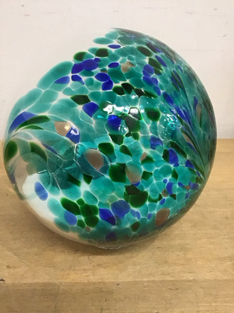 6" Art Glass Beach Sphere Filled W/Sand & Shells