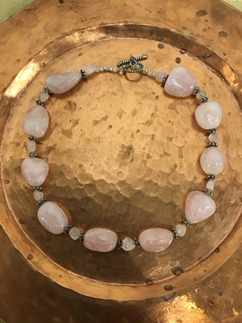 Rose Quartz Stone & 925 Sterling Necklace