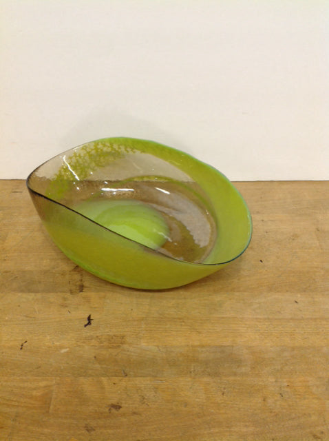 Chartreuse Green & Clear Murano Glass Oval Bowl