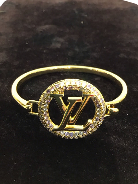Louis Vuitton Style Gold Cuff Bracelet