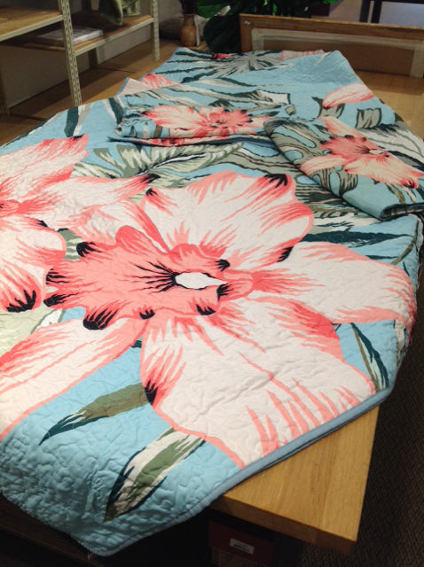 KING Multicolor Tropical Print Cotton Comforter w/Shams