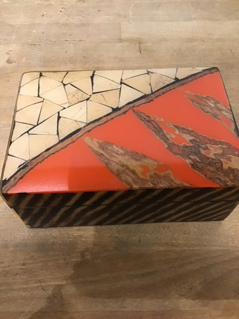 6"x4" Decorative Bone & Orange Mosaic Pattern