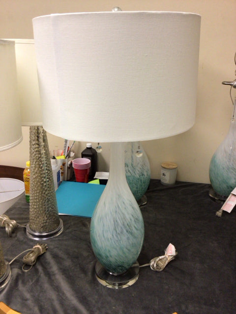 Blue/Aqua Glass Table Lamp W/Shade