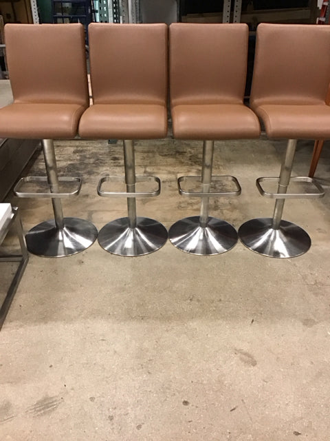 Set Of 4 Chocolate Brown Leather Bar Stools
