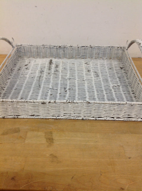 Tray- 20" Distressed White Wicker