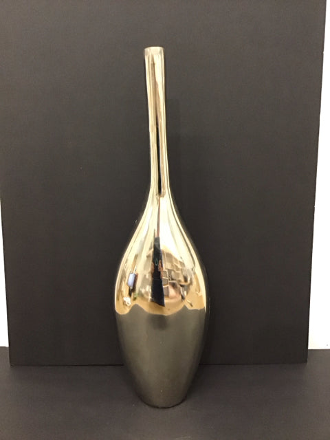 20" Silver Metal Flat Back Vase