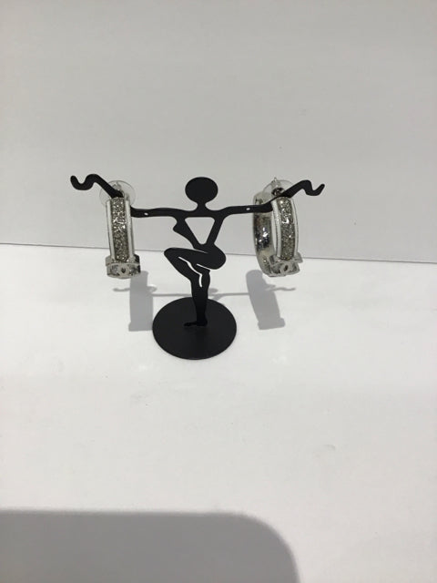 Silver Chanel Style Crystal/White Enamel Earrings
