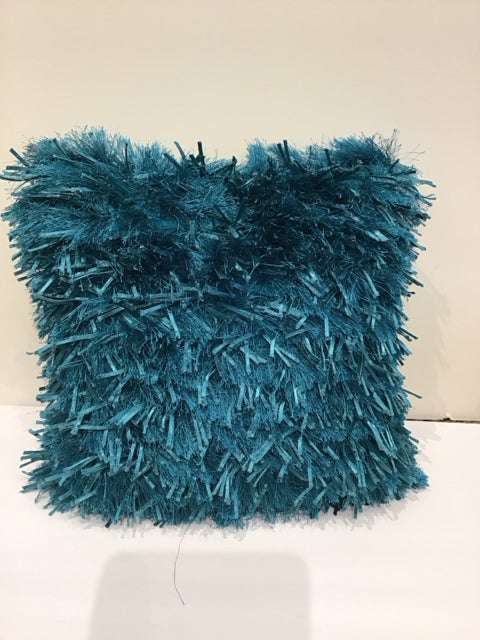 Peacock Blue Ribbon Pillow w/Fringe