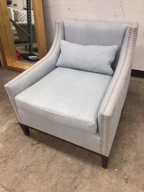 Blue Fabric  Upholstered Arm Chair W/Silver Nailheads