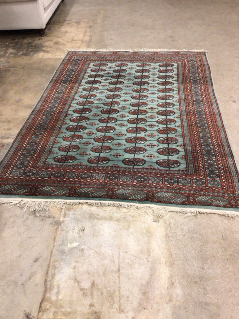 8' X 6' Green Elephant Print Persian Wool Rug