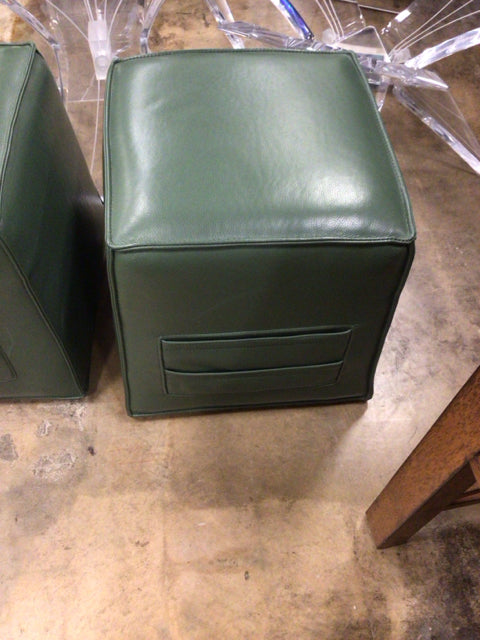 Sofanella Binetto Square Green Leather Pouf