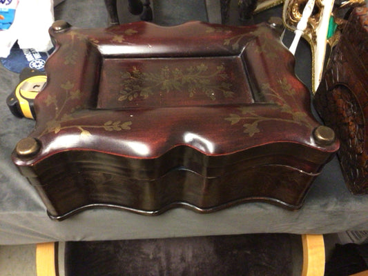 AS-IS Burgandy & Gold Accent Box W/Lid (Damage Inside)