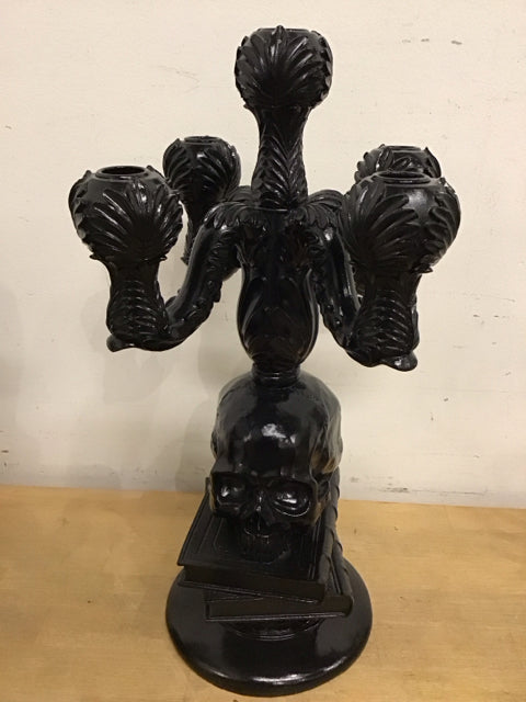 17.5" Halloween Black Gothic Skull 5 Candle Candelabra
