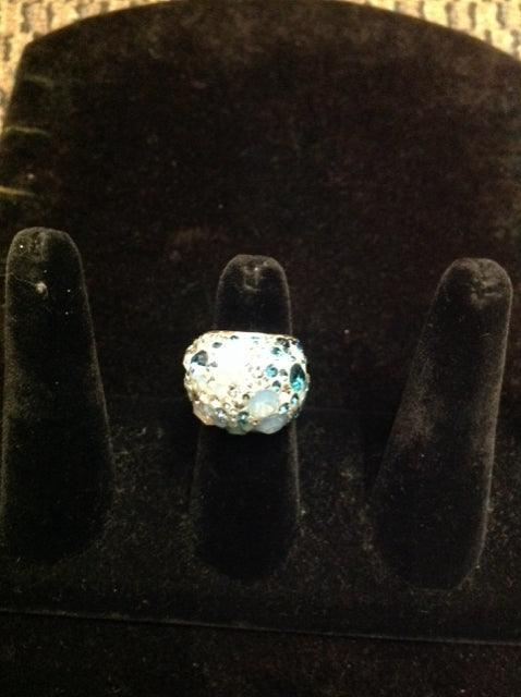 Silver Ring w/Multicolor Rhinestones