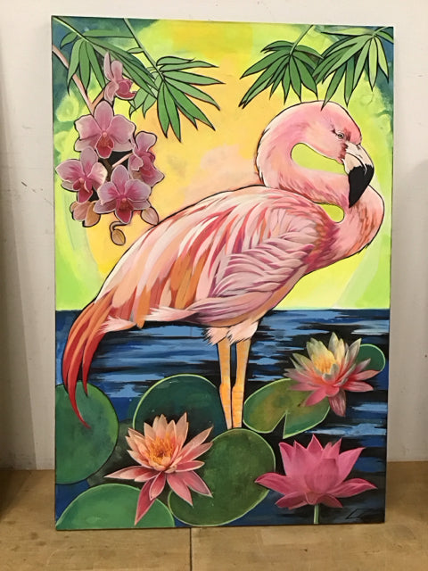24"x36" "Flamingo Botanical" By Lynda Zaleski