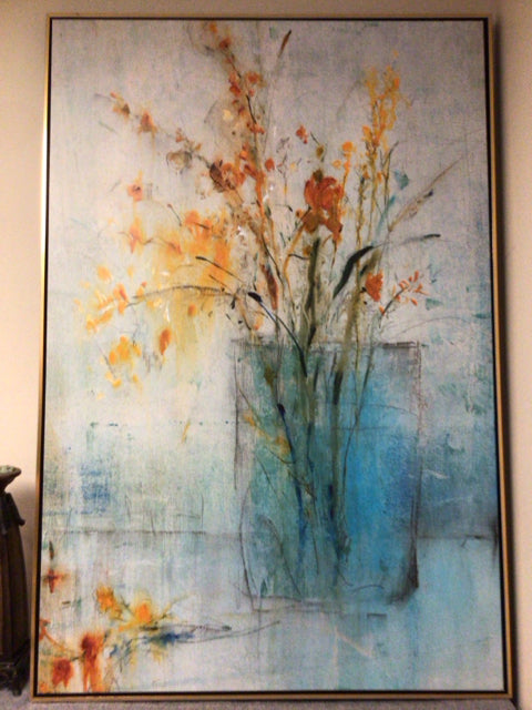 41 3/8" X 61" Black & Gold Framed Floral Print On Canvas