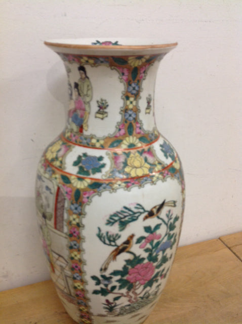 Vase- 18" Ceramic Asian Floral Bird