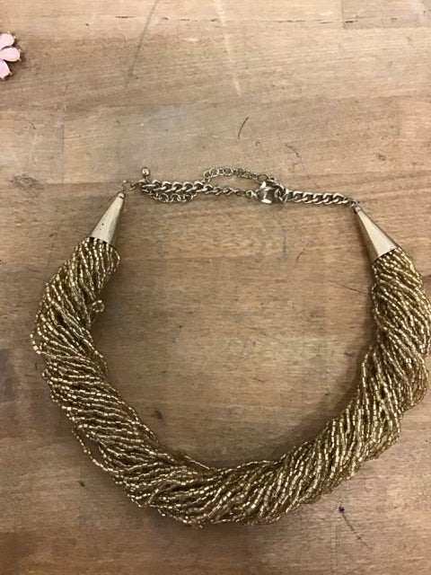 Goldtone Twisted Beaded Necklace