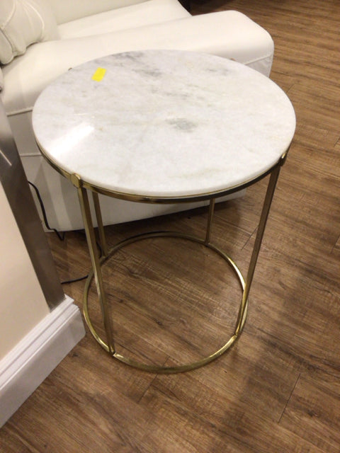 20" Round Stone & Metal End Table