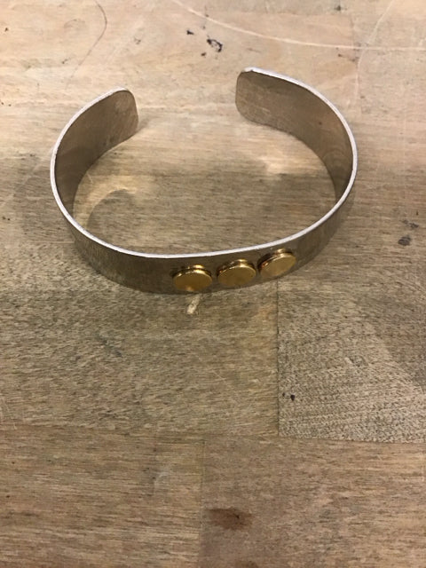 Silvertone W/3 Goldtone Dots Cuff Bracelet