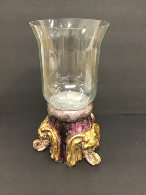 12" Glass Candle Holder w/Elephant Base
