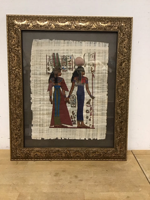 21"x25" Egyptian Papyrus Horus Leading Queen Nefertiti Into Afterlife