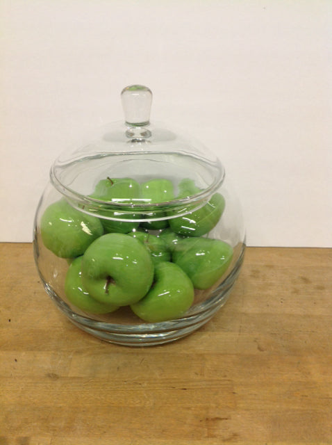 13" Glass Bowl w/Lid & Ceramic Apples