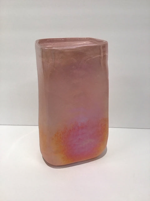 9.5" Art Deco Pink/Blush Deckled Crystal Vase