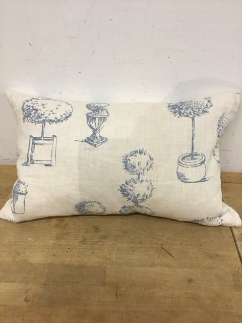 20"x11" Cream Linen W/Topiary Pattern Lumbar Pillow