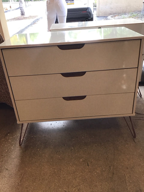 Cream Lacqered 3 Drawer Dresser As Is