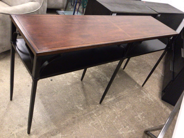 AS-IS 17" X 66" Wood & Metal Console Table(Top Scracthed)