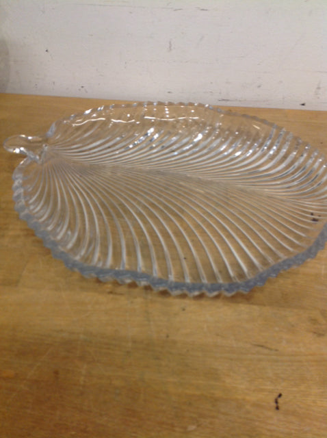 Tray- 14" Clear Glass Leaf