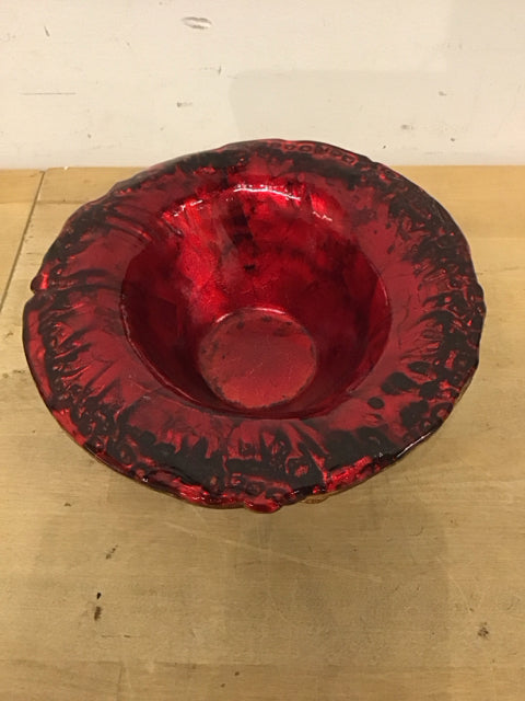 10" Red & Gold Glass Bowl